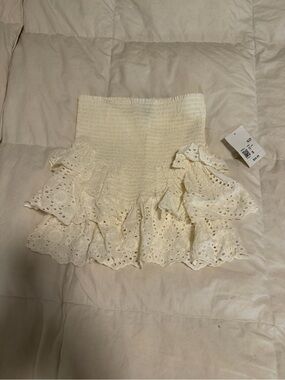 Forever 21 Eyelet Ruffle Mini Skirt - Cream